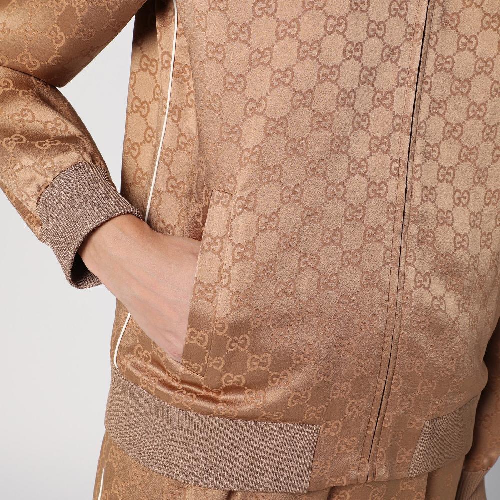 GUCCI Bomber color cammello in jacquard di viscosa GG Economico