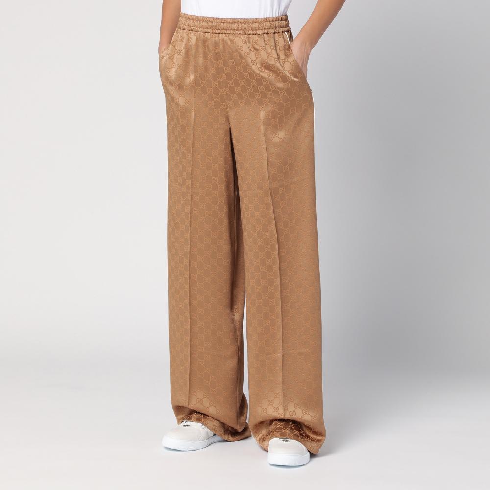 GUCCI Pantalone color cammello in jacquard di viscosa GG Online