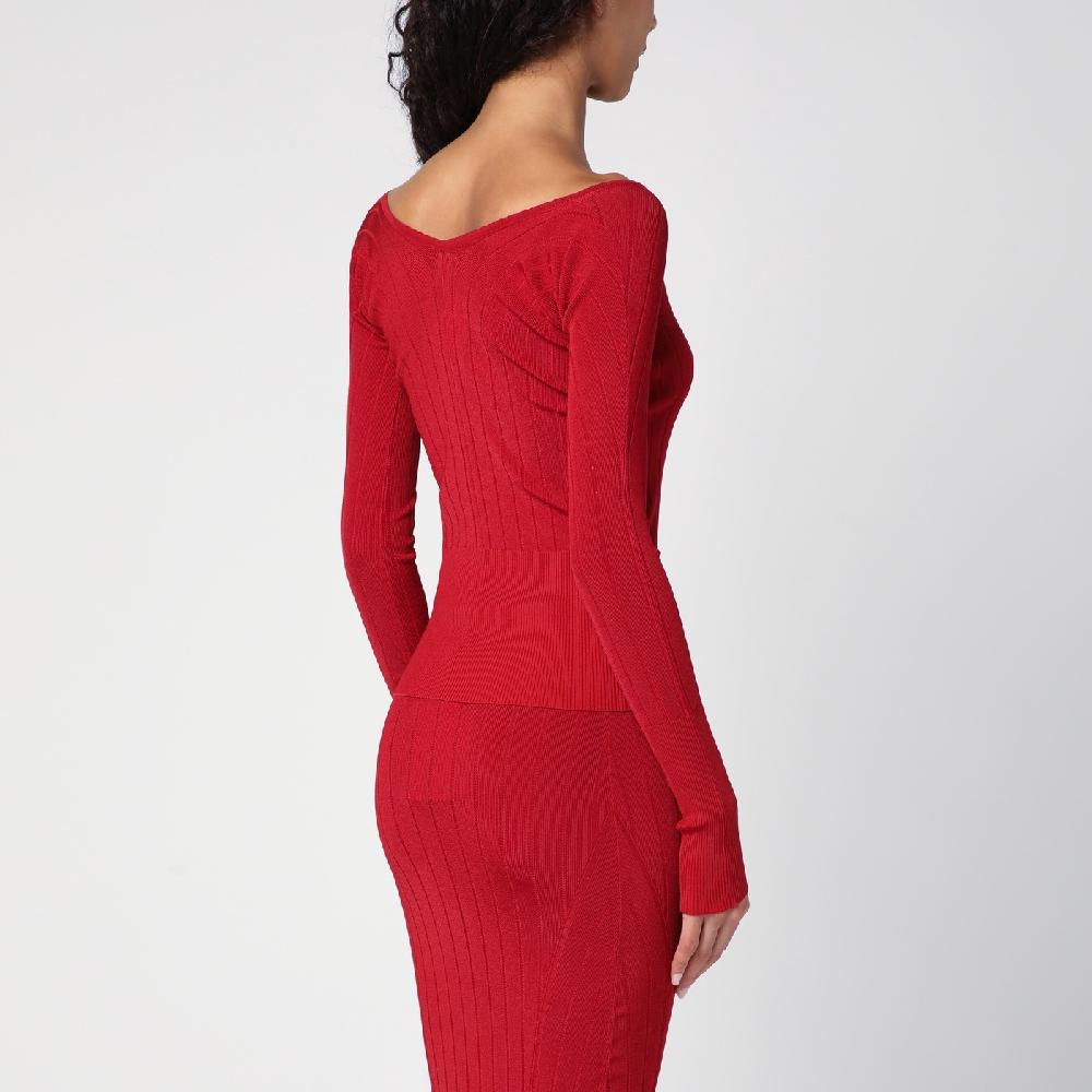 JACQUEMUS Maglia Le haut Pralù rossa in misto viscosa Saldi