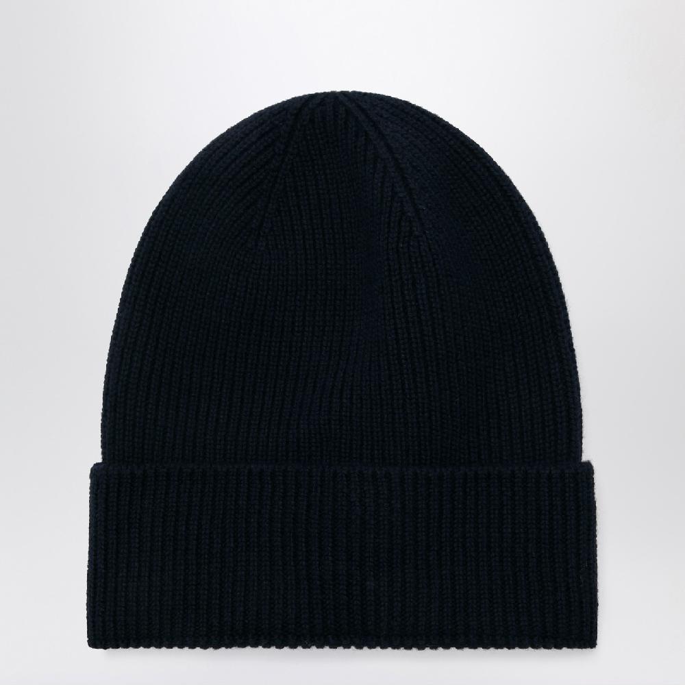 Moncler Cuffia blu in lana con patch logo Italia