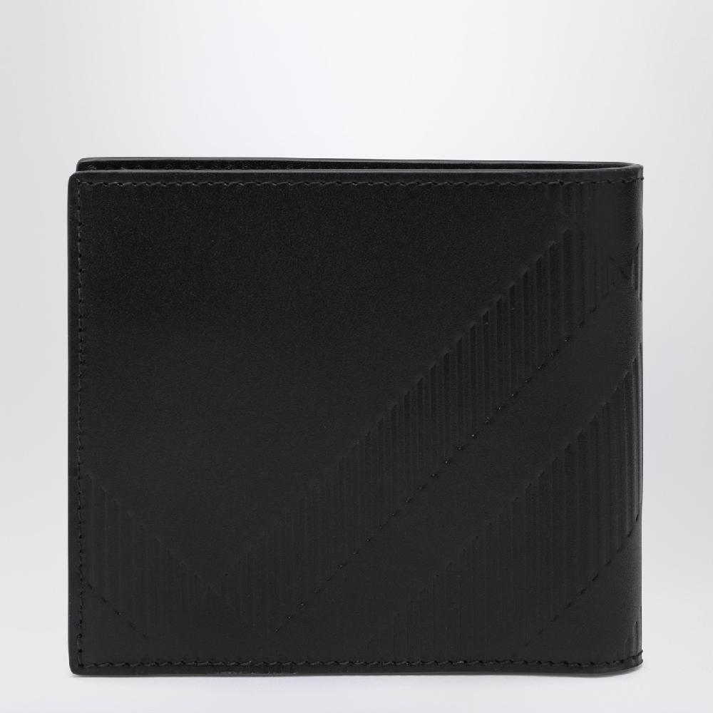 Burberry Portafoglio bi-fold nero in pelle Check impresso Nuovo