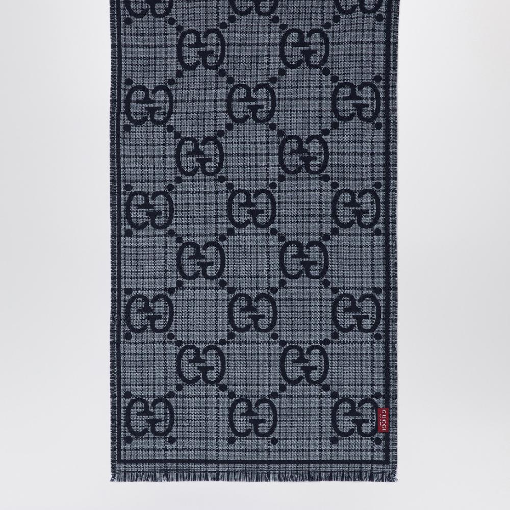 GUCCI Sciarpa in lana GG a quadri grigia/blu Consegna Veloce
