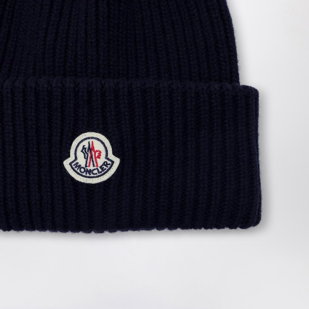 Moncler Cuffia blu in lana e cashmere Fino Al -60%
