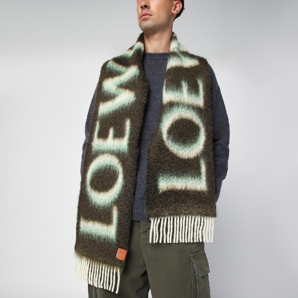 Loewe Sciarpa verde/bianca in lana e mohair Offerte