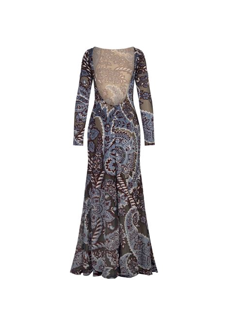 ETRO Abito Lungo Azzurro In Tulle Jacquard Velluto - ETRO 2025