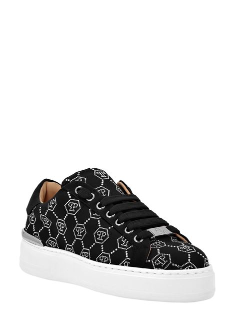 PHILIPP PLEIN Satin Low-Top Sneakers Strass Monogram Nere - PHILIPP PLEIN Pezzi Unici