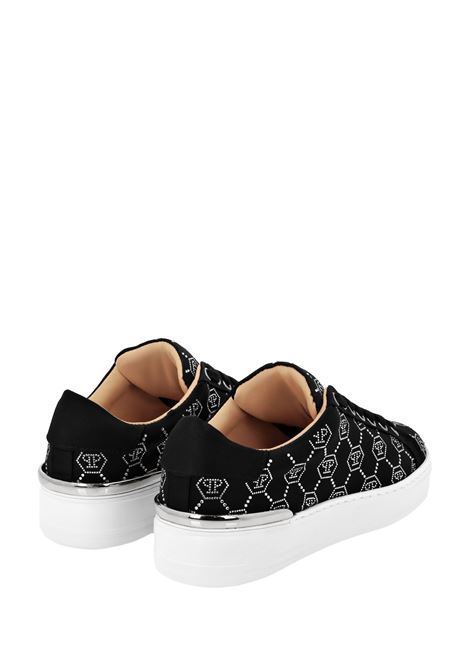 PHILIPP PLEIN Satin Low-Top Sneakers Strass Monogram Nere - PHILIPP PLEIN Pezzi Unici