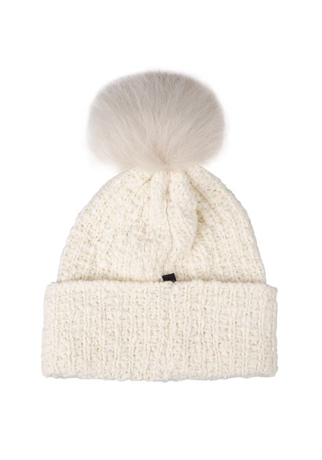 MONCLER GRENOBLE Berretto In Maglia Bianca Con Logo e Pompon - MONCLER GRENOBLE Prezzo Ridotto