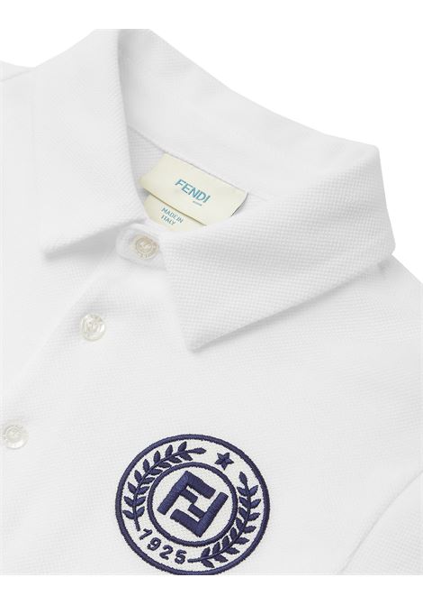 FENDI KIDS Polo In Piquet Di Cotone Bianco Gesso Con Bollo Blu - FENDI KIDS Nuova