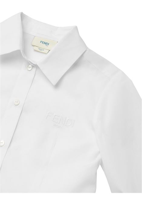FENDI KIDS Camicia In Popeline Di Cotone Gesso Con Logo - FENDI KIDS Italy