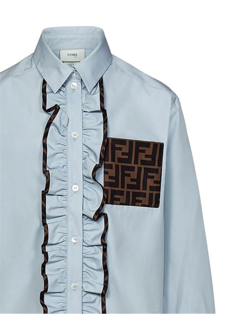 FENDI KIDS Camicia Azzurra Con Ruches e Motivo FF - FENDI KIDS Italia