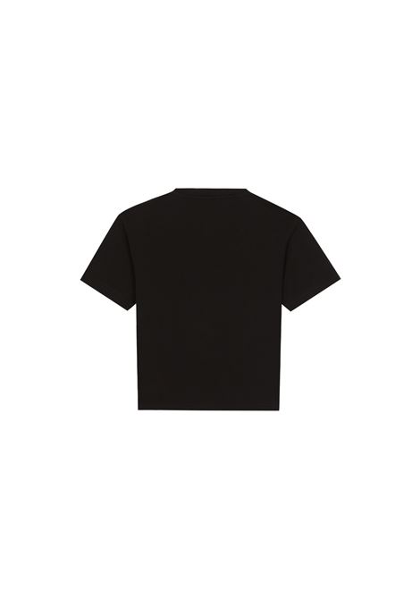 DOLCE & GABBANA KIDS T-Shirt Nera Con Stampa Floccata - DOLCE & GABBANA KIDS Saldi