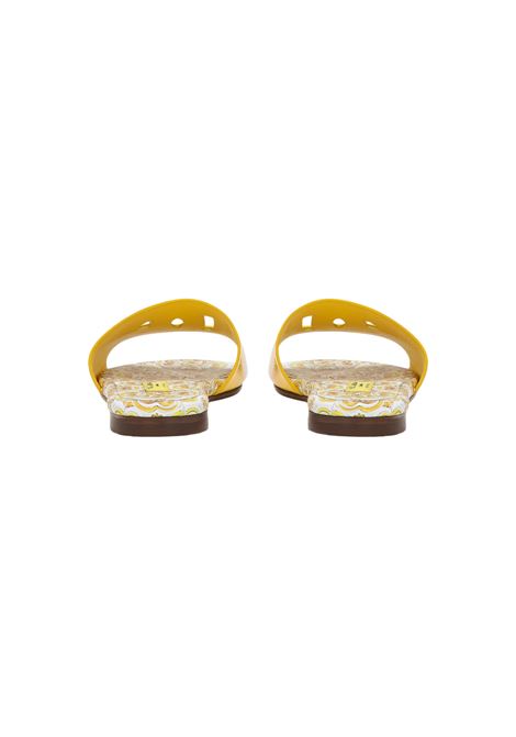 DOLCE & GABBANA KIDS Slide In Pelle Gialla Con Logo DG e Stampa Maiolica - DOLCE & GABBANA KIDS Vendita Calda