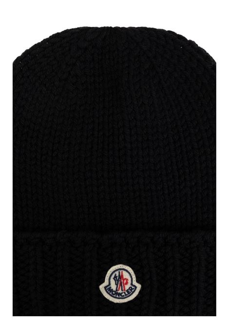 MONCLER ENFANT Berretto In Maglia Rasata Nera Con Logo - MONCLER ENFANT Promozione