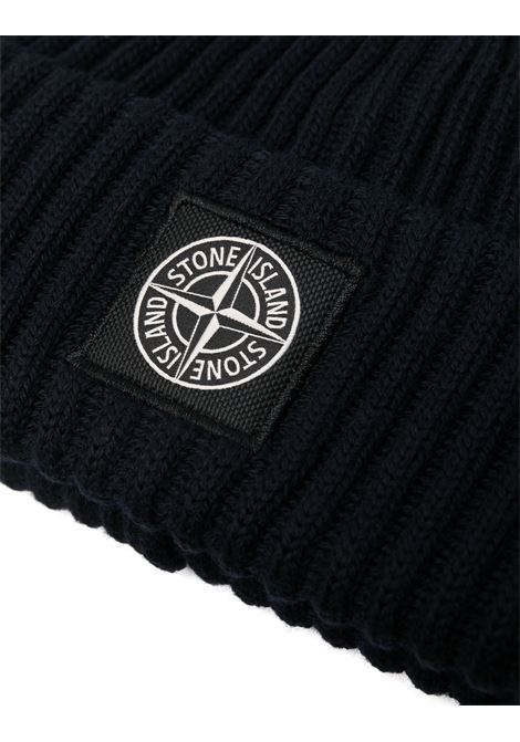 STONE ISLAND Berretto In Lana a Coste Blu Navy Con Logo - STONE ISLAND Negozi Online