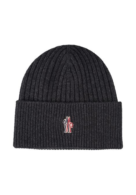 MONCLER GRENOBLE Berretto In Cashmere Grigio Antracite Con Logo - MONCLER GRENOBLE