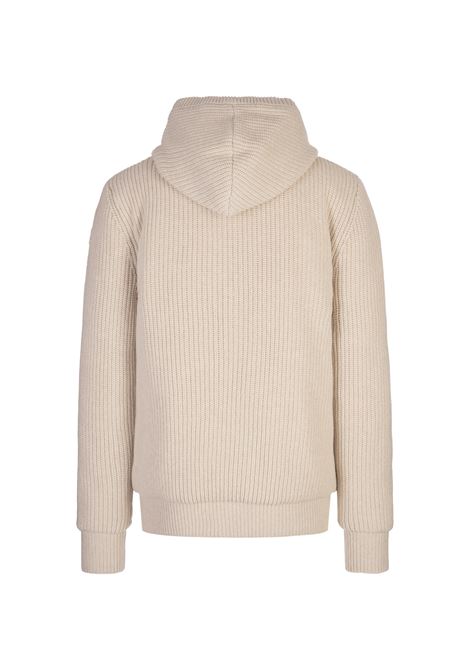 MONCLER Felpa Reversibile Con Zip e Cappuccio In Misto Lana Beige Chiaro - MONCLER In Linea