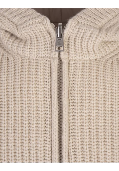 MONCLER Felpa Reversibile Con Zip e Cappuccio In Misto Lana Beige Chiaro - MONCLER In Linea