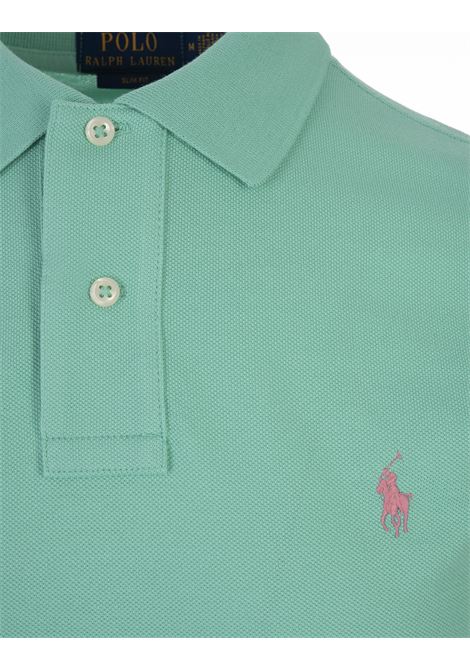 RALPH LAUREN Polo in Piquet Slim-Fit Verde Tramonto e Rosa - RALPH LAUREN Promozione
