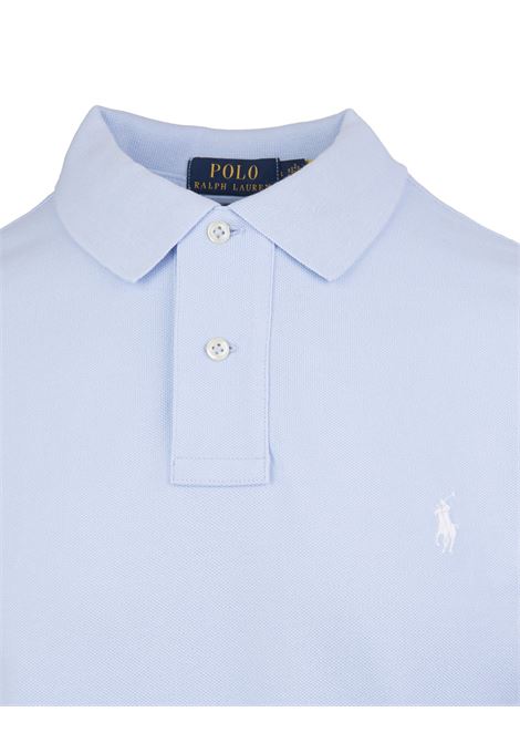 RALPH LAUREN Polo in Piquet Slim-Fit Azzurro Cielo e Bianca - RALPH LAUREN Qualità Garantita