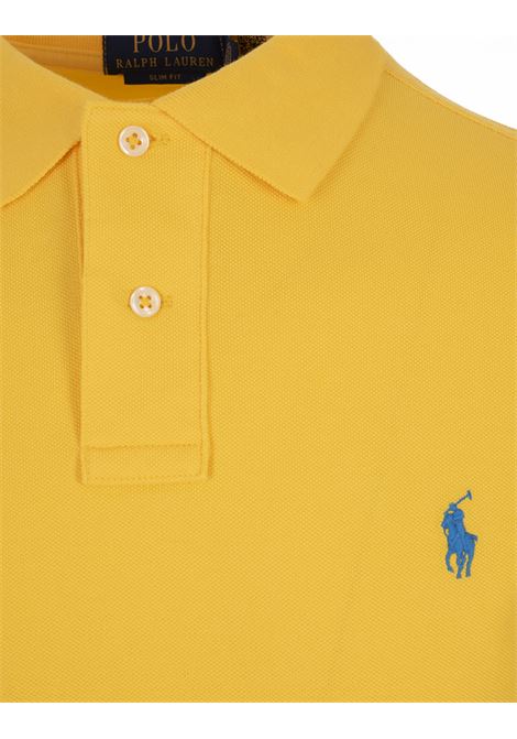 RALPH LAUREN Polo in Piquet Slim-Fit Giallo Oasi e Blu - RALPH LAUREN Online