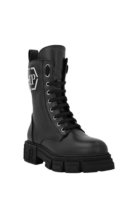 PHILIPP PLEIN Stivaletti Mid Flat In Pelle Embossed Nera - PHILIPP PLEIN Pezzi Unici