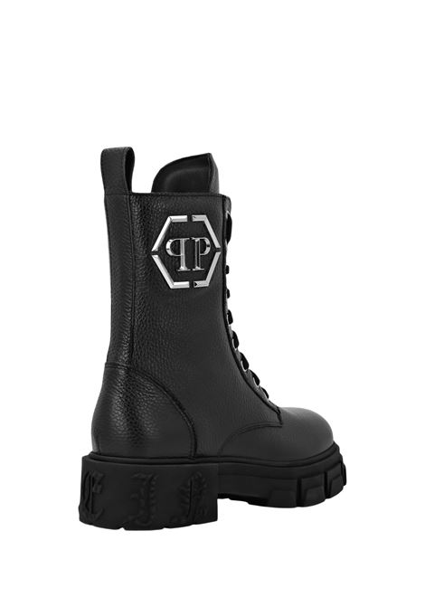 PHILIPP PLEIN Stivaletti Mid Flat In Pelle Embossed Nera - PHILIPP PLEIN Pezzi Unici