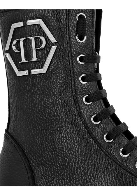 PHILIPP PLEIN Stivaletti Mid Flat In Pelle Embossed Nera - PHILIPP PLEIN Pezzi Unici