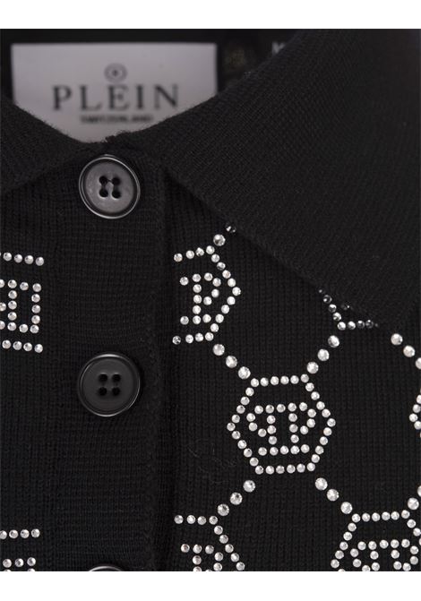 PHILIPP PLEIN Polo In Maglia Nera Con Monogram Di Strass - PHILIPP PLEIN Vendite Flash