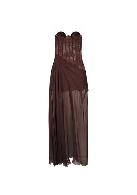 ERMANNO SCERVINO Abito Bustier Marrone In Pizzo Con Gonna In Seta - ERMANNO SCERVINO Affare Del Giorno