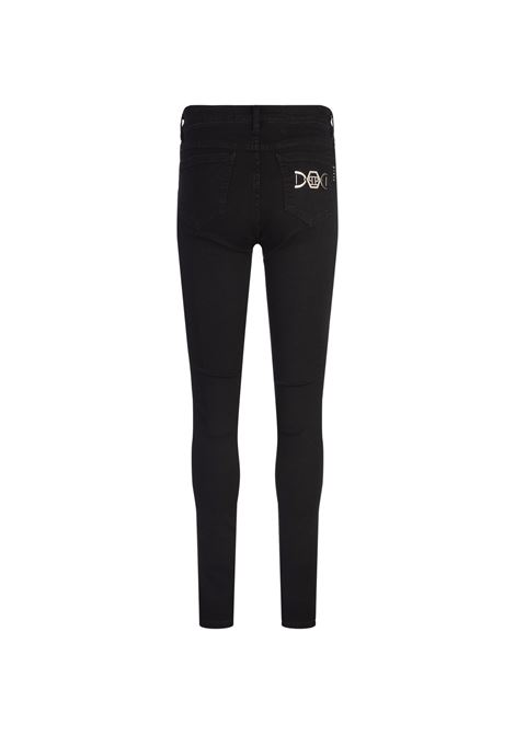 PHILIPP PLEIN Pantaloni Jegging Hexagon a Vita Alta In Denim Nero - PHILIPP PLEIN In Saldo