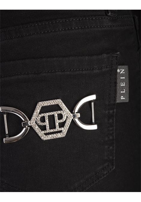 PHILIPP PLEIN Pantaloni Jegging Hexagon a Vita Alta In Denim Nero - PHILIPP PLEIN In Saldo