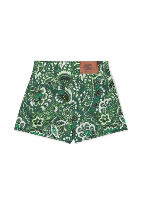 ETRO KIDS Shorts In Denim Verde Con Motivo Paisley - ETRO KIDS Promozione