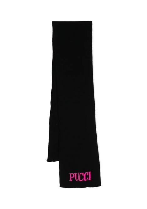 EMILIO PUCCI JUNIOR Sciarpa a Coste Nera Con Logo Fucsia - EMILIO PUCCI JUNIOR