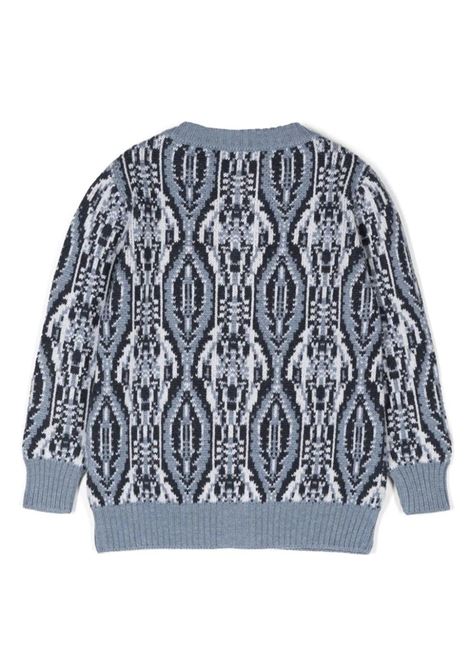 ETRO KIDS Cardigan In Lana Jacquard Azzurra Con Motivi Geometrici - ETRO KIDS Sconto