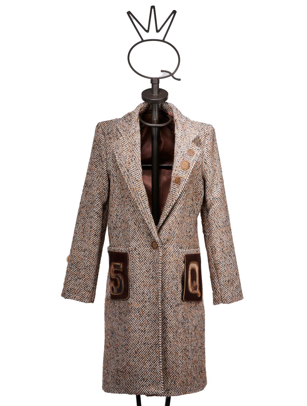 Save The Queen Cappotto spigato marrone e beige Sconto