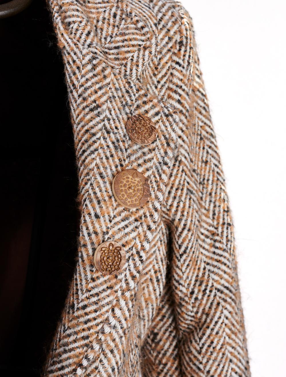 Save The Queen Cappotto spigato marrone e beige Sconto