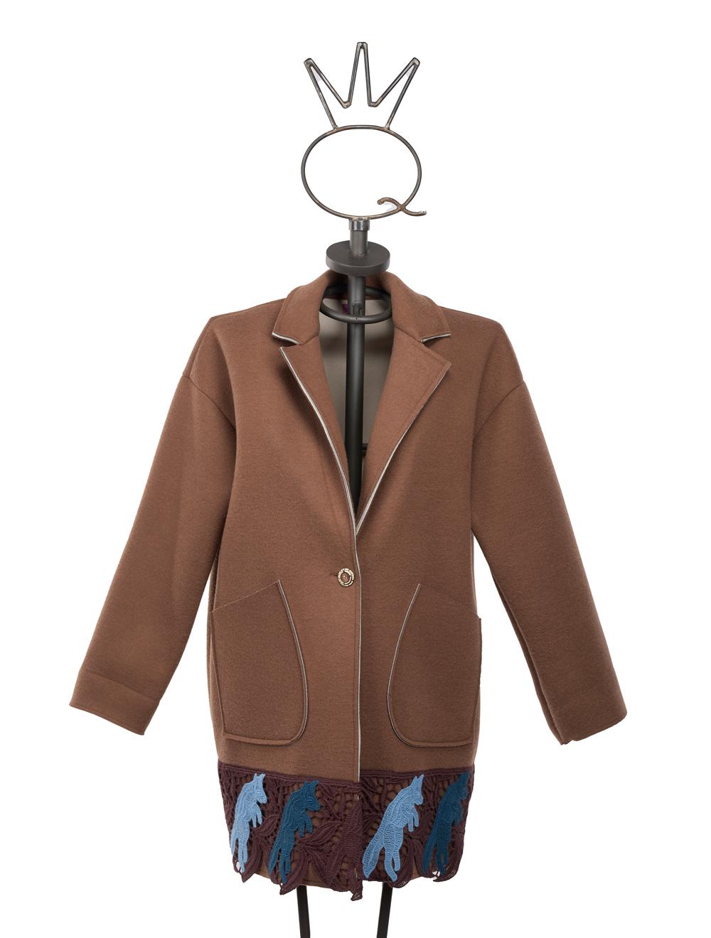 Save The Queen Cappotto corto nocciola con pizzo macramè Outlet