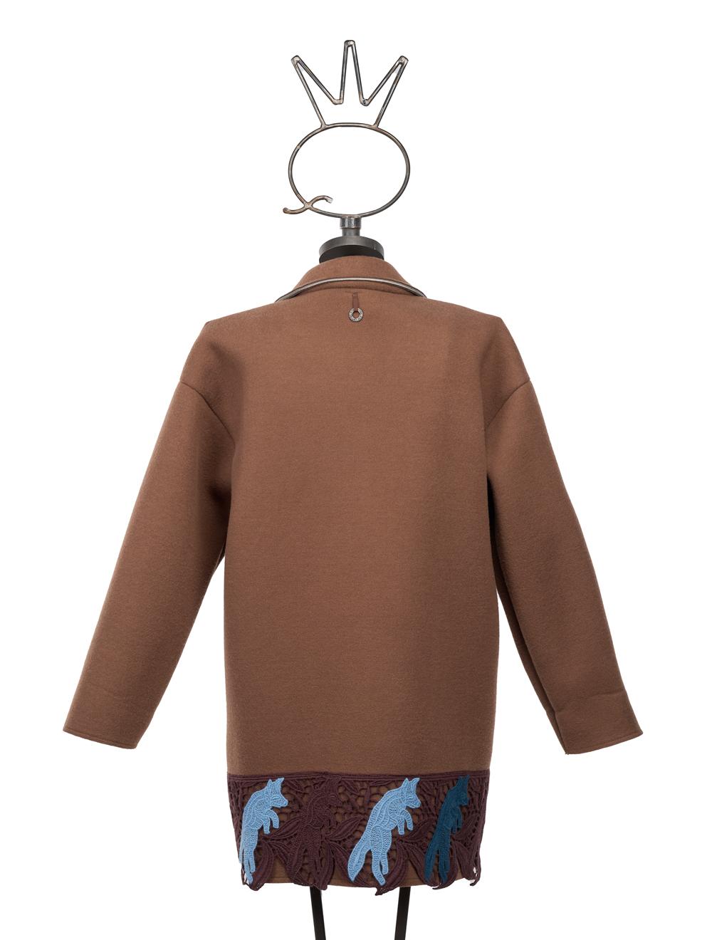 Save The Queen Cappotto corto nocciola con pizzo macramè Outlet