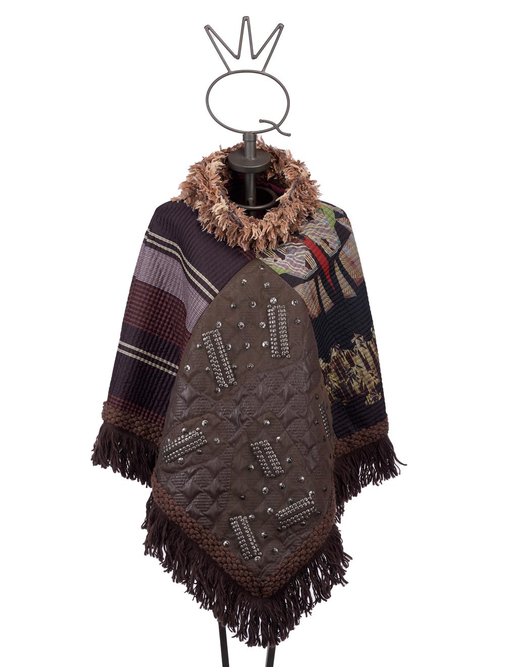 Save The Queen Poncho in seta e finta pelle con ricami e paillettes Hotsell