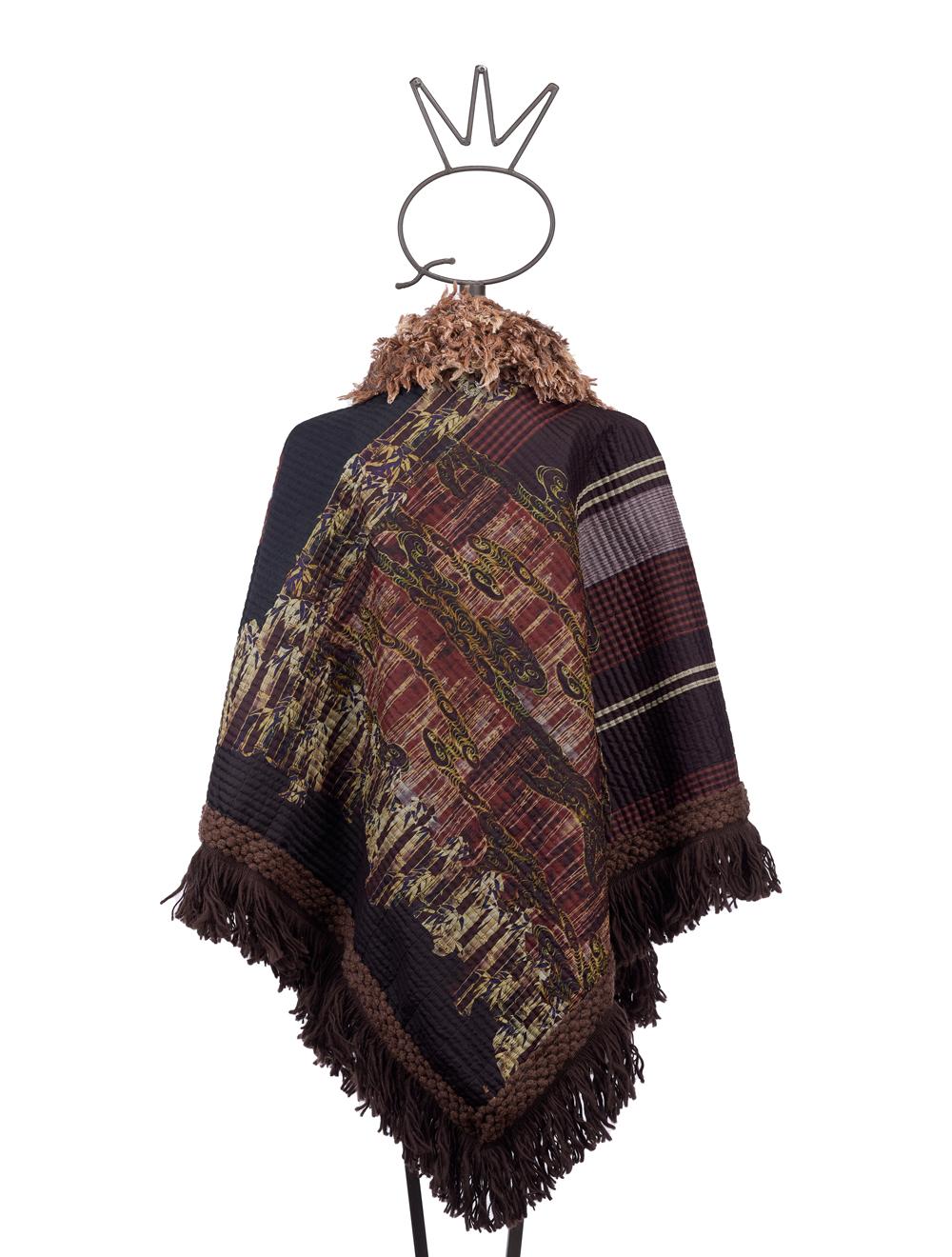 Save The Queen Poncho in seta e finta pelle con ricami e paillettes Hotsell