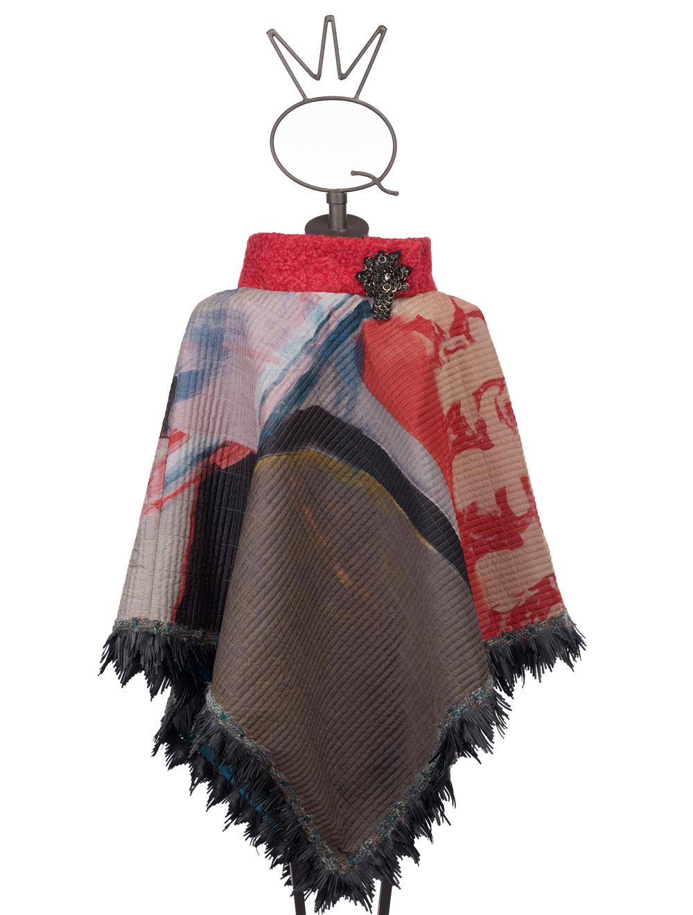 Save The Queen Poncho in seta con frange in ecopelle Vendita Calda
