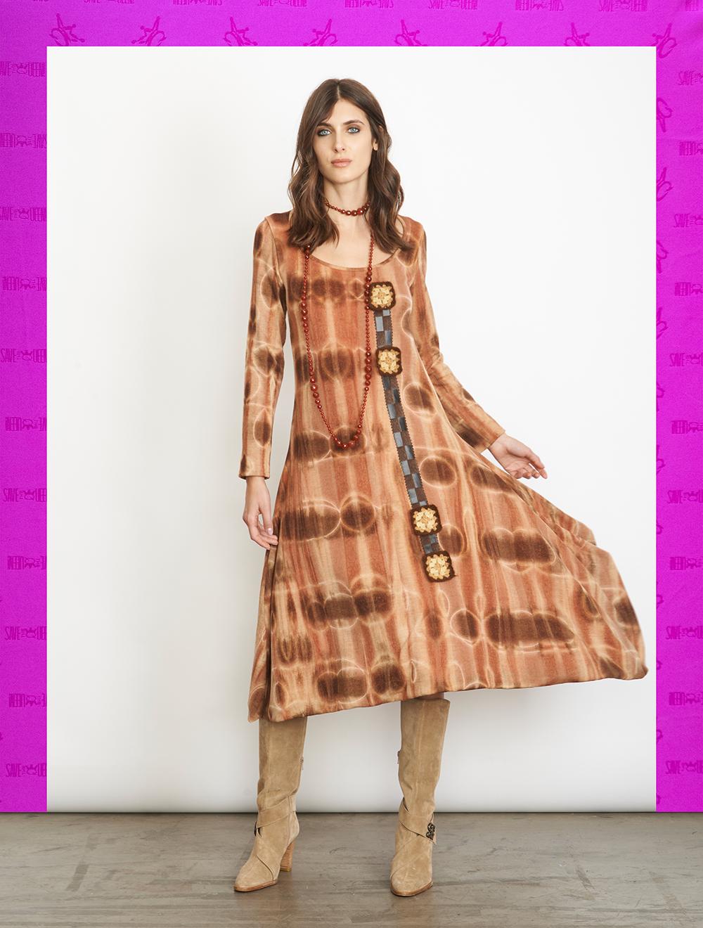 Save The Queen Vestito longuette in jersey di lana con stampa tie dye Vendita Calda