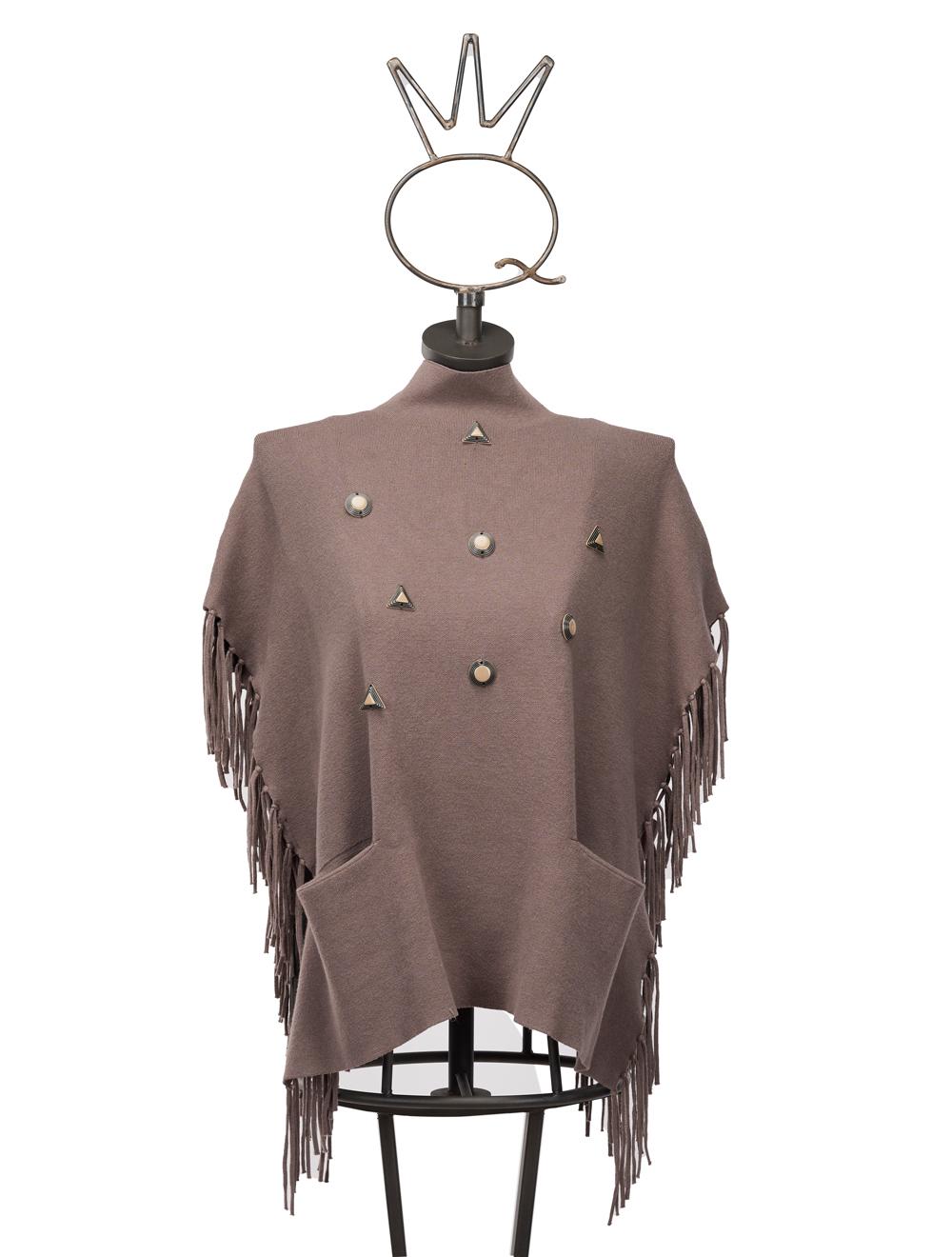 Save The Queen Maglia poncho color tortora in viscosa con applicazioni Qualità Garantita