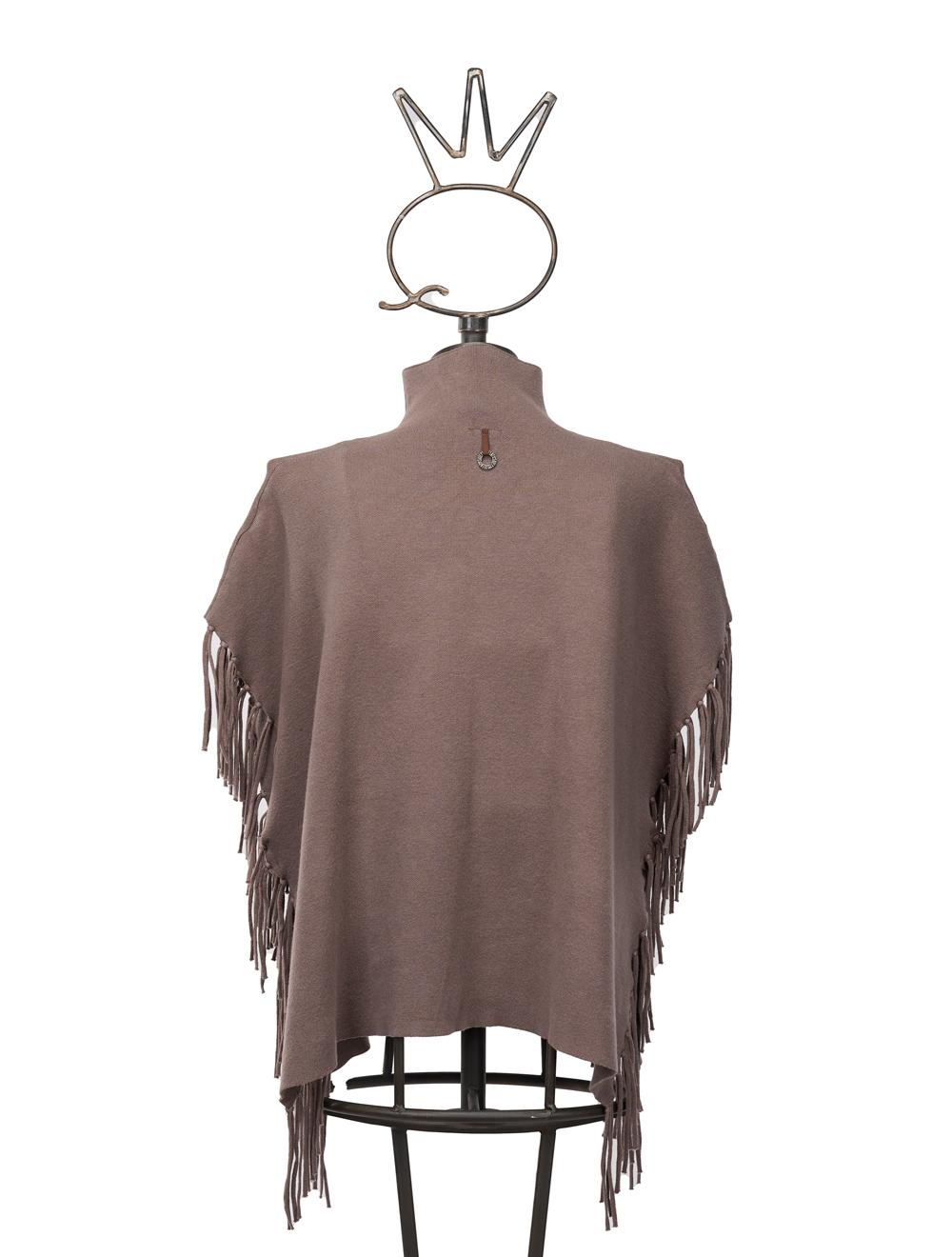Save The Queen Maglia poncho color tortora in viscosa con applicazioni Qualità Garantita
