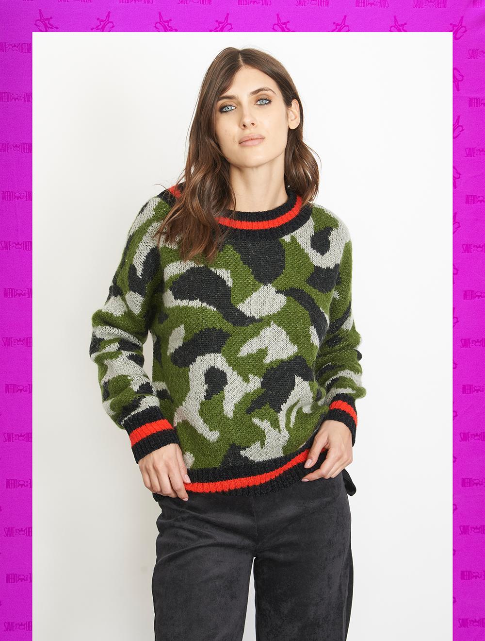 Save The Queen Maglia jacquard con disegno camouflage in lana mohair Convenienza