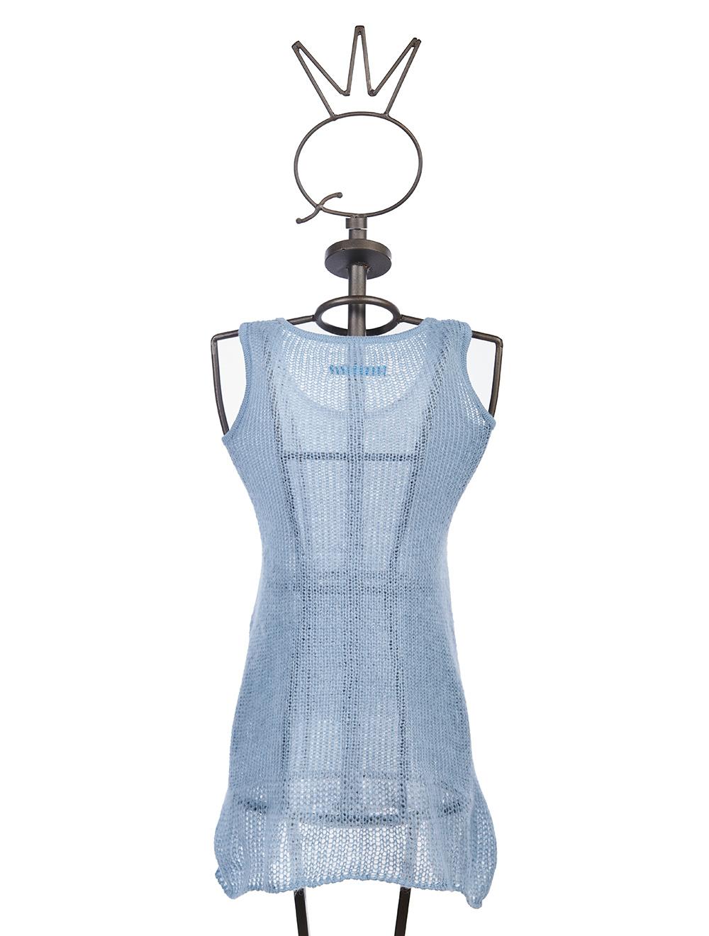 Save The Queen Tunica celeste in lana mohair con ricamo Saldi
