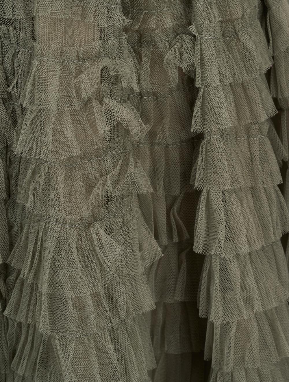 Save The Queen Gonna lunga a balze in tulle verde militare Nuova