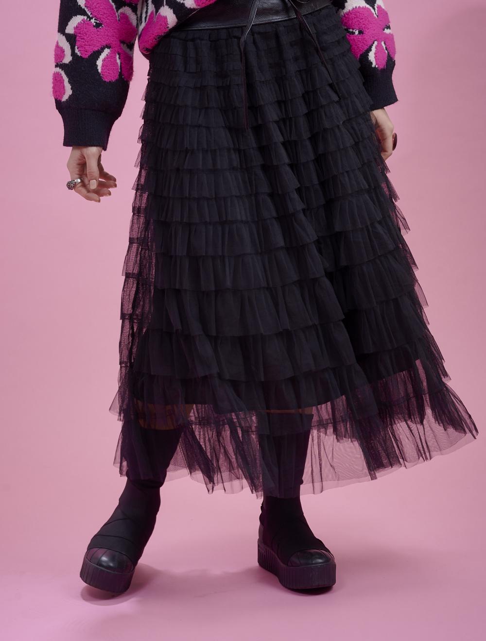 Save The Queen Gonna lunga a balze in tulle nero