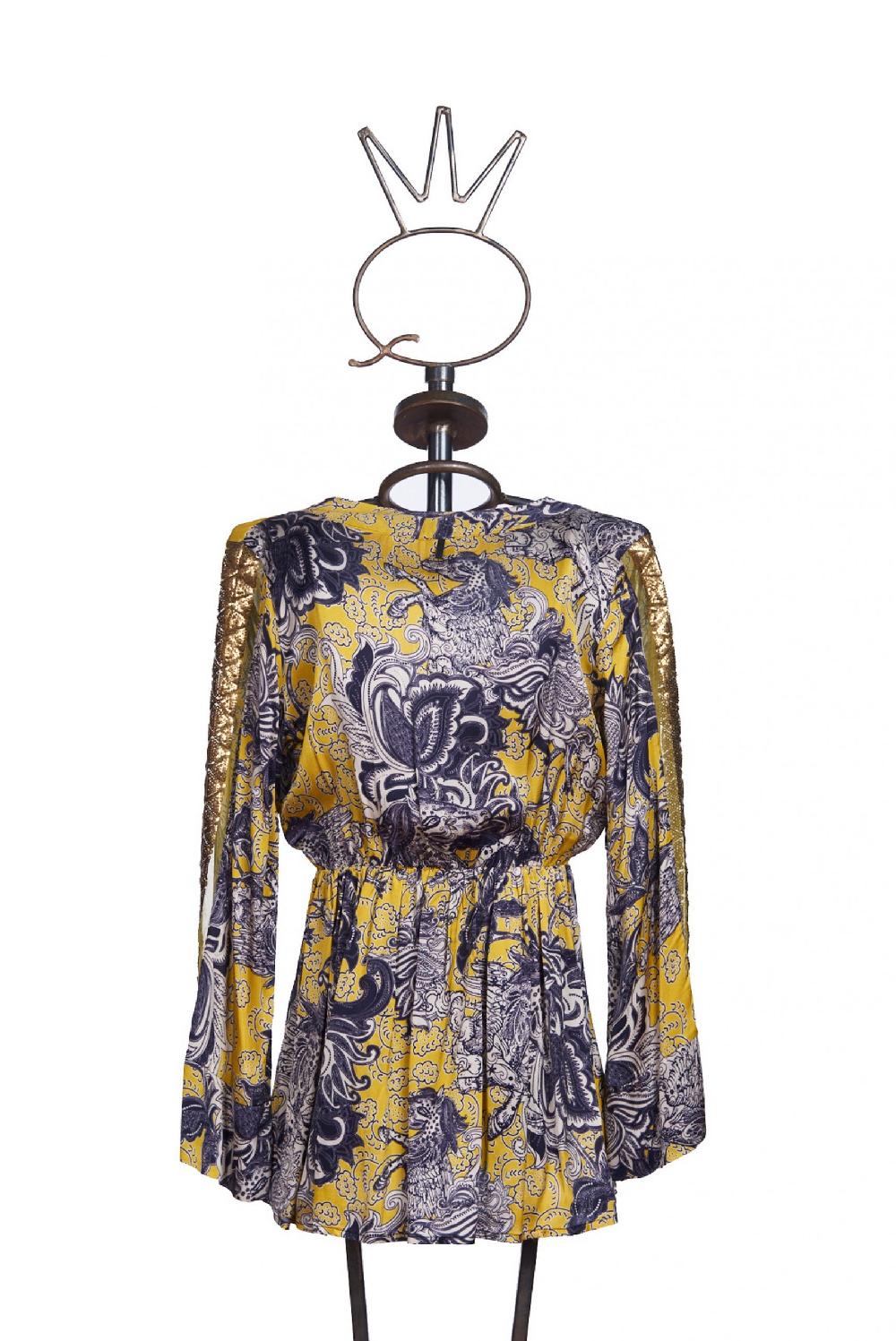 Save The Queen Blusa in raso con stampa rinascimentale Vendita